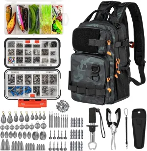 THKFISH 462 Pcs Fishing Tool Kit, Backpack and Tackle Box with Tackle Included Lures Hooks Sinkers Accessories Kit,Pliers, Fish Lip Gripper, Fishing Gear and Fishing Gift for Men