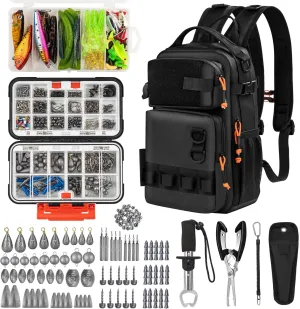 THKFISH 462 Pcs Fishing Tool Kit, Backpack and Tackle Box with Tackle Included Lures Hooks Sinkers Accessories Kit,Pliers, Fish Lip Gripper, Fishing Gear and Fishing Gift for Men
