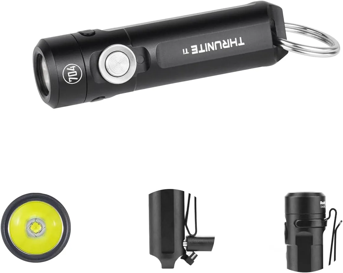 ThruNite Ti Keychain Flashlight, Customized Edition with 704 Tactical, 650 Lumens USB-C Rechargeable Compact Pocket Light with Magnetic Tailcap, for Camping, Everyday Carry (Black Cool White)