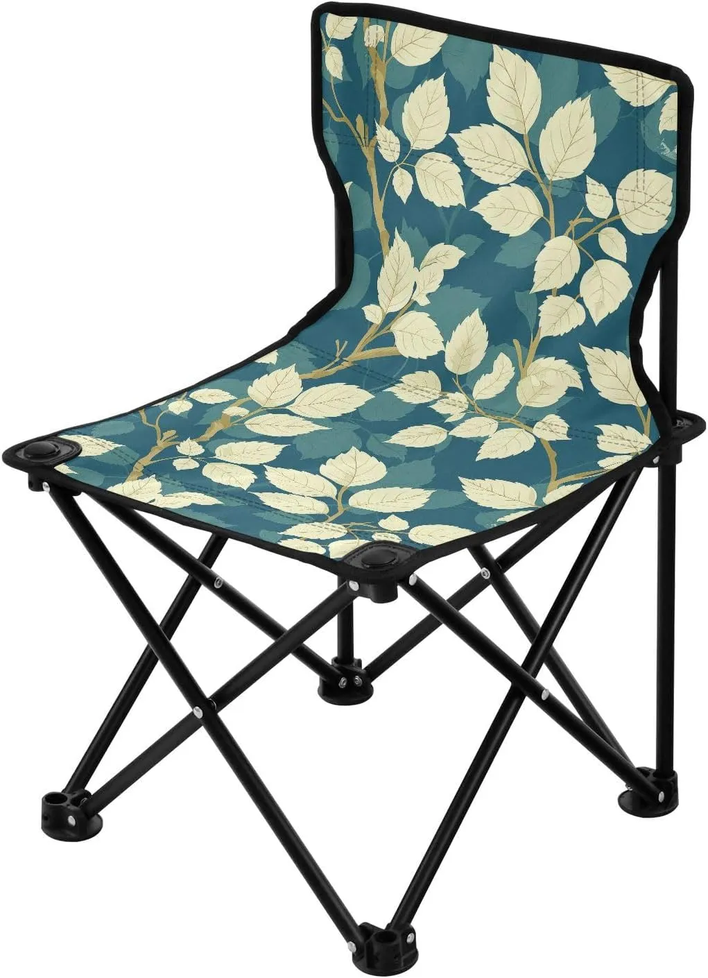 Thyme Leaf Beige Teal Collapsible Camping Chairs Ultralight Collapsible Chair with Carrying Bag