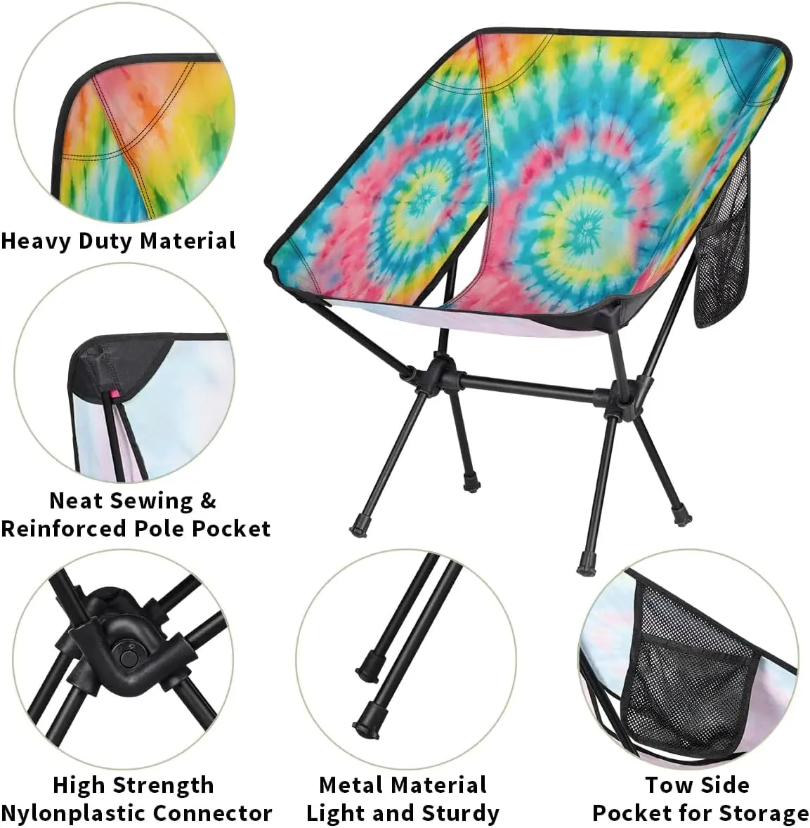 Tie-dye Trendy Portable Camping Chair Backpacking Chair Ultra Lightweight Compact Folding Chairs for Outside Beach Picnic Hiking