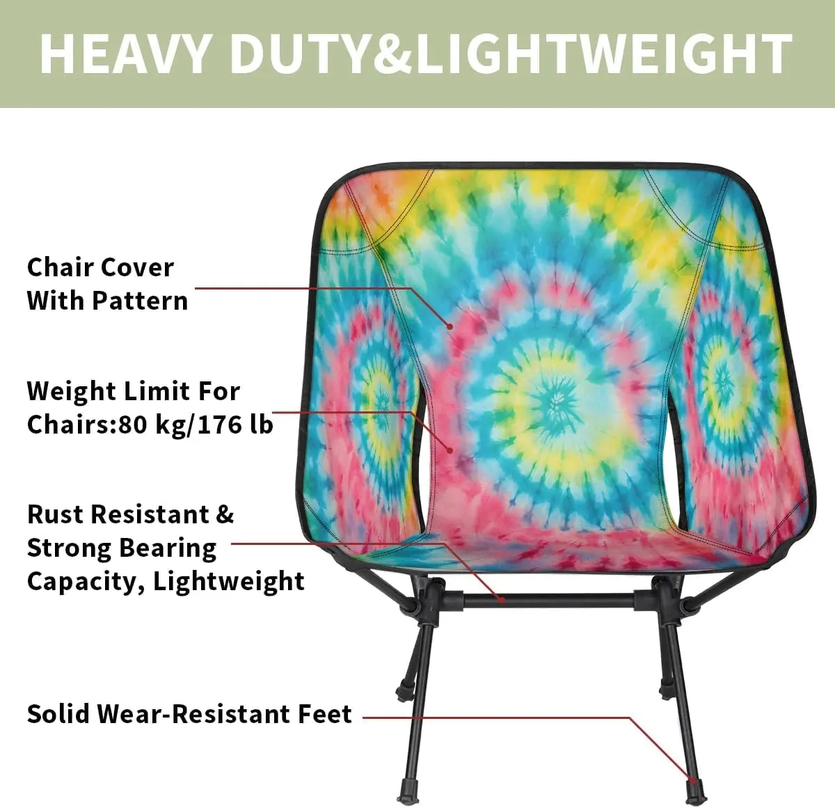 Tie-dye Trendy Portable Camping Chair Backpacking Chair Ultra Lightweight Compact Folding Chairs for Outside Beach Picnic Hiking