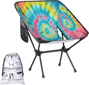 Tie-dye Trendy Portable Camping Chair Backpacking Chair Ultra Lightweight Compact Folding Chairs for Outside Beach Picnic Hiking