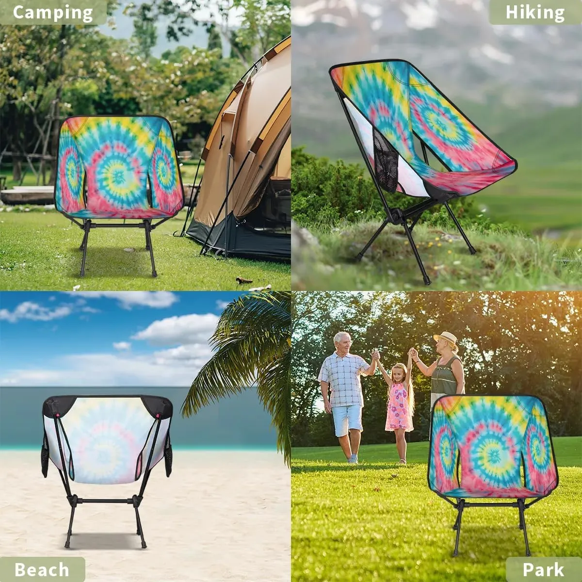 Tie-dye Trendy Portable Camping Chair Backpacking Chair Ultra Lightweight Compact Folding Chairs for Outside Beach Picnic Hiking