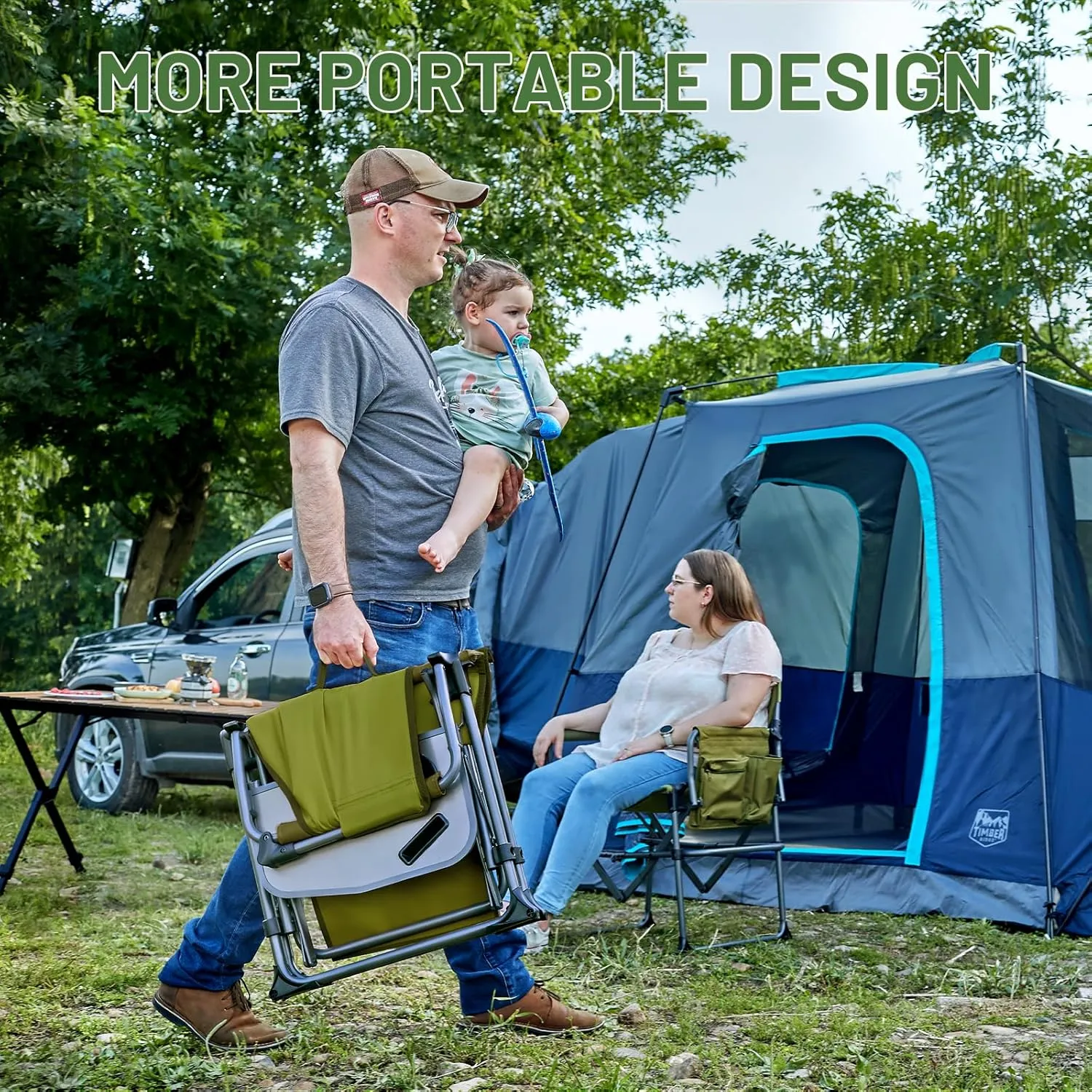 TIMBER RIDGE Aluminum Camping Directors Chair with Side Table Pocket, Portable Folding Chair, Heavy Duty Lawn Chair for Fishing Trip Picnic Concert Outdoor 400lbs, Green 2 Pack
