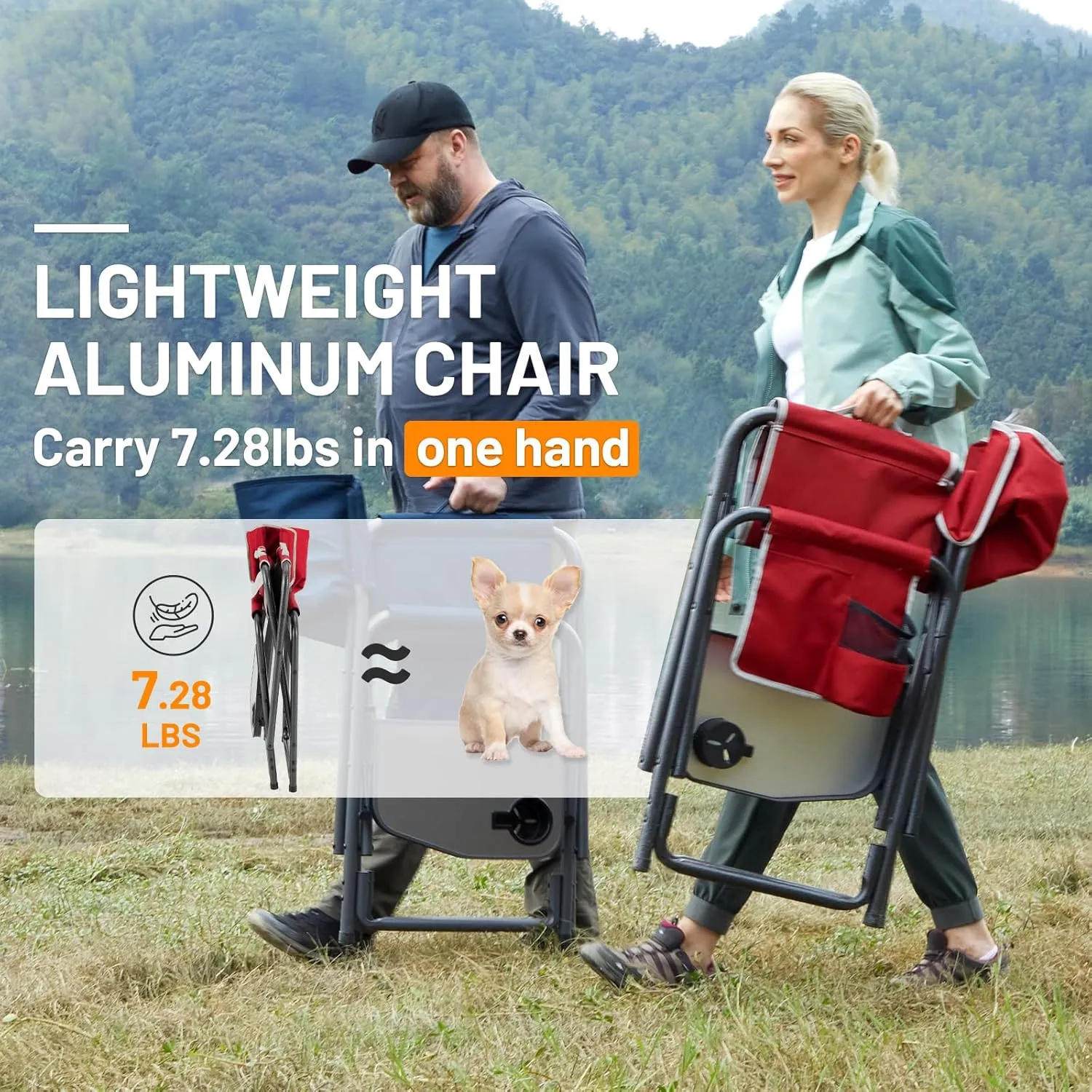 TIMBER RIDGE Aluminum Oversized Camping Chair, Lightweight Portable Directors Chair with Side Table Detachable Side Pocket for Outdoor Camping, Lawn, Picnic, Support 400lbs Red 2 Pack