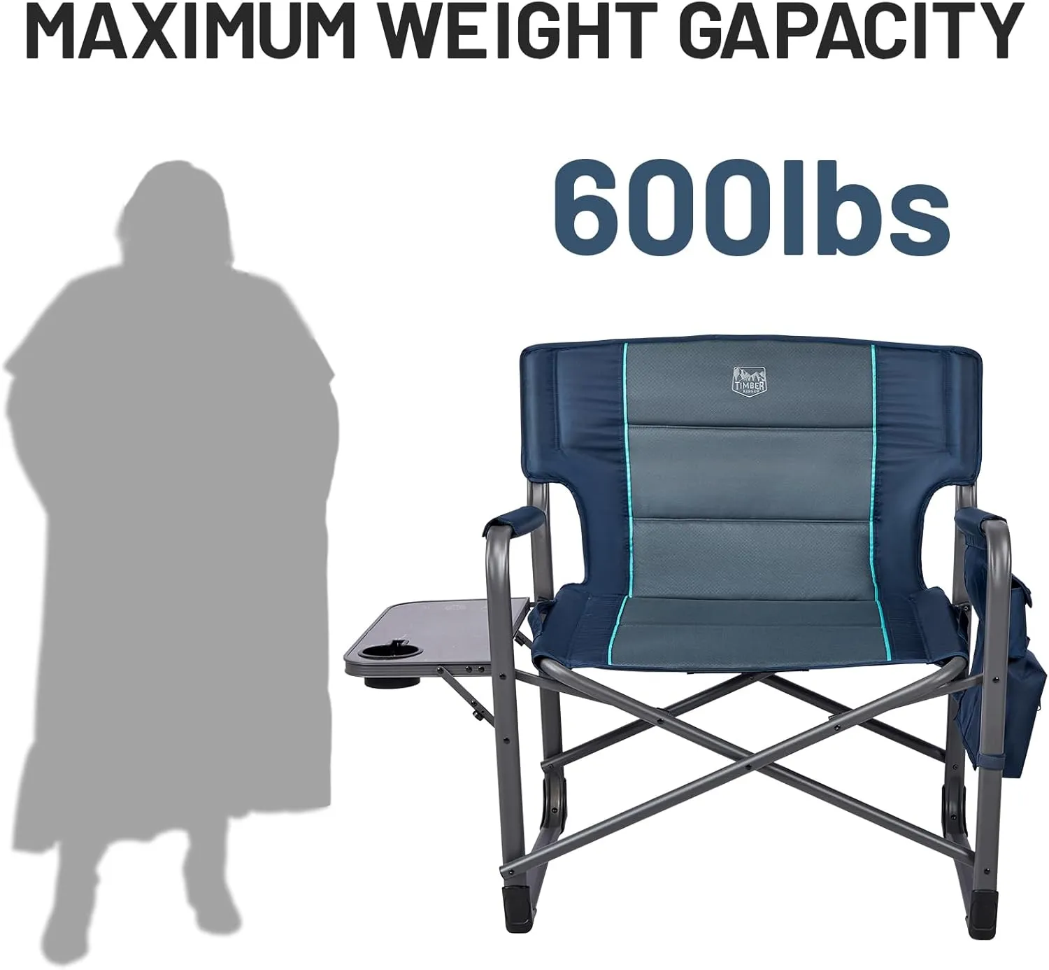 TIMBER RIDGE XXL Upgraded Oversized Directors Chairs with Foldable Side Table, Detachable Side Pocket, Heavy Duty Folding Camping Chair up to 600 Lbs Weight Capacity (Blue) Ideal Gift