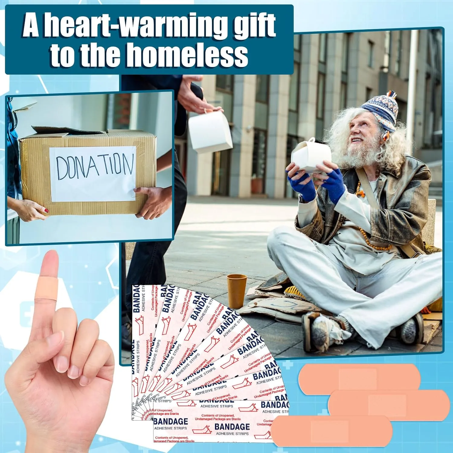 Timgle 1500 Pcs 3/4" x 3" Adhesive Bandages Bulk Waterproof Adhesive Breathable Bandages for Sensitive Skin School Nurses Businesses Travel First Aid Kits Homeless Care Supplies Donations