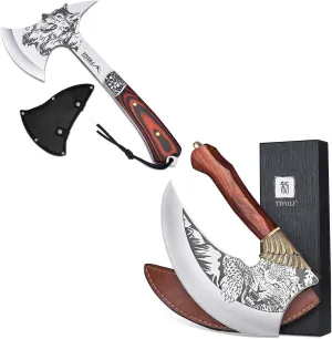 TIVOLI Camping Hatchet with Nylon Sheath & Ulu Knife 9-inch Pizza Cutter Axe