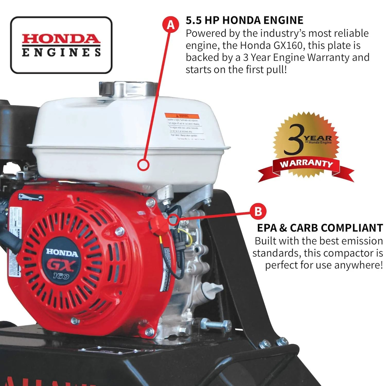 Tomahawk 5.5 HP Honda Vibratory Plate Compactor Tamper for Ground, Gravel, Dirt, Asphalt, Compaction GX160 Engine
