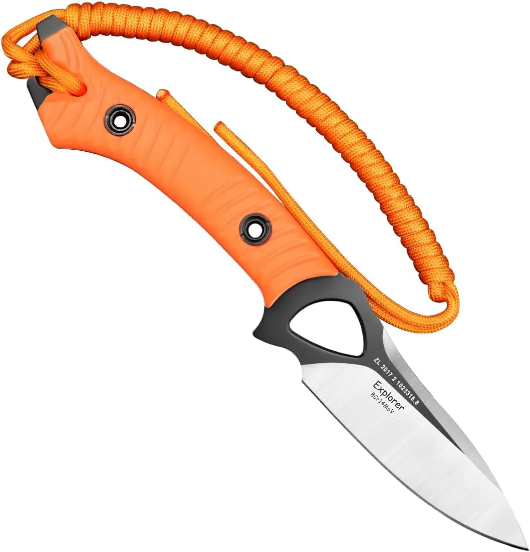 TONIFE Explorer Fixed Blade Knife with Sheath 8Cr14moV Multifunctional Survival Knife Blade with Fiberglass Reinforced Nylon Handle for Outdoor EDC Knife