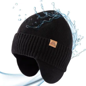 TOP-EX XL/XXL Unisex 80% Merino Wool Waterproof Beanie with Ear Flap Winter Fleece Lined Beanie Hat