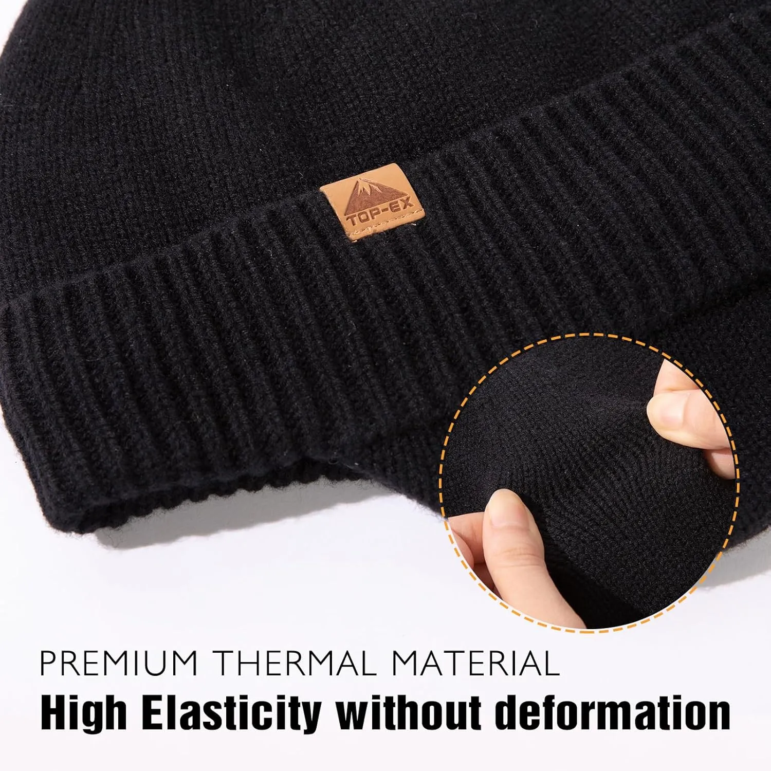TOP-EX XL/XXL Unisex 80% Merino Wool Waterproof Beanie with Ear Flap Winter Fleece Lined Beanie Hat