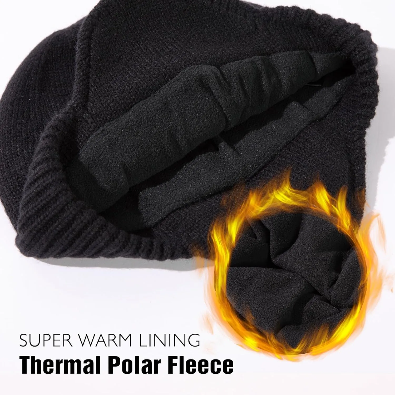 TOP-EX XL/XXL Unisex 80% Merino Wool Waterproof Beanie with Ear Flap Winter Fleece Lined Beanie Hat