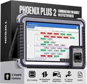 TOPDON Phoenix Plus Scanner, Bidirectional Scan Tool V2.0, ECU Coding, Topology Map, CANFD Car Diagnostic Scanner, OEM Full System, 41  Service, AutoAuth for FCA SGW, V.A.G Guided, 2 Years Free Update