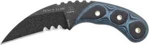 Tops Knives Devils Claw Full Tang Fixed Blade- Black Traction Coating Blade Finish- Black Kydex Sheath w/Multi-Position Spring Steel Clip (Blue/Black G10 Handle)