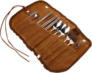 TOYANDONA 1set Portable Stainless Steel Camping Utensil Set Multi-function Cutlery Kit with Storage Bag for Outdoor Dining Lightweight Easy Ages Forks and Spoons Included