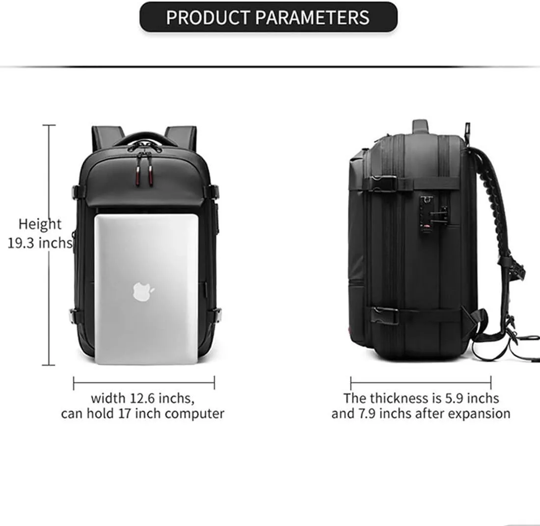 Transactione Backpack, Expandable Multifunctional Large Capacity Backpack, With Password Lock (Black-B)