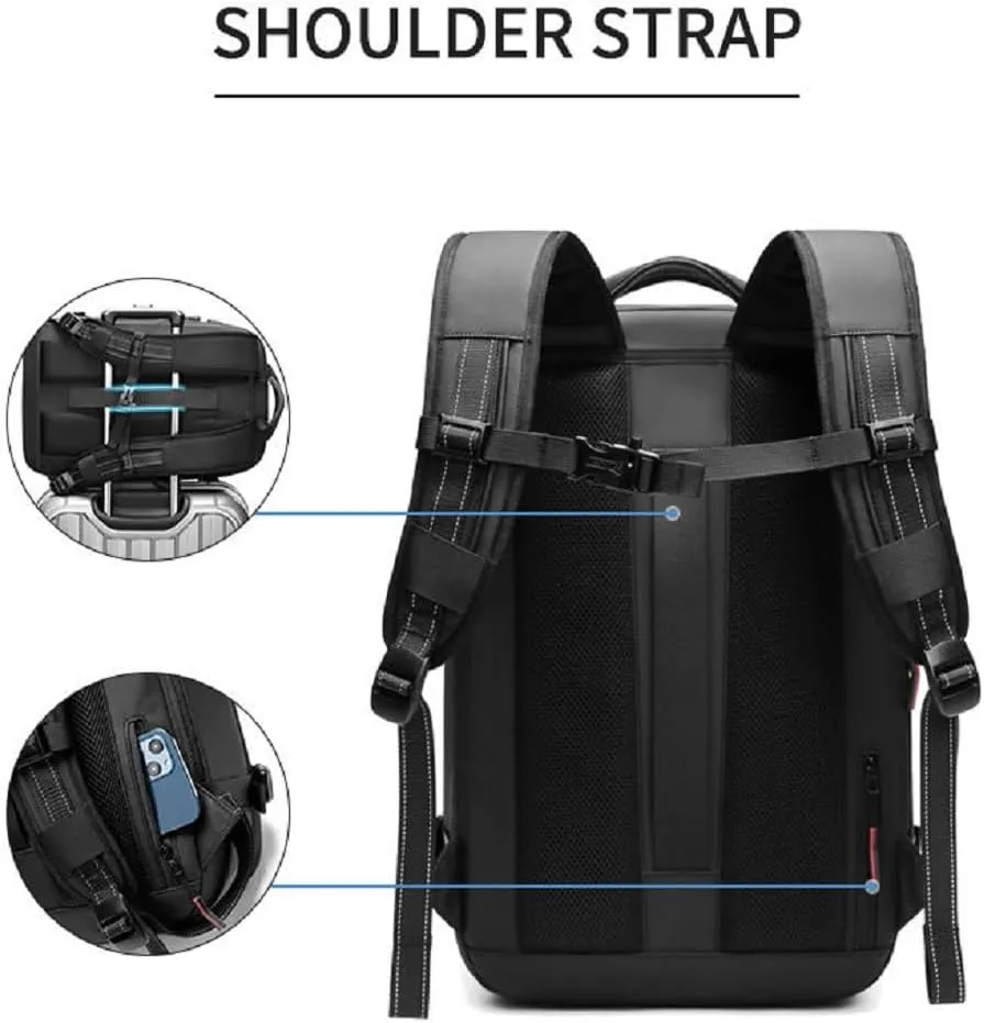 Transactione Backpack, Expandable Multifunctional Large Capacity Backpack, With Password Lock (Black-B)