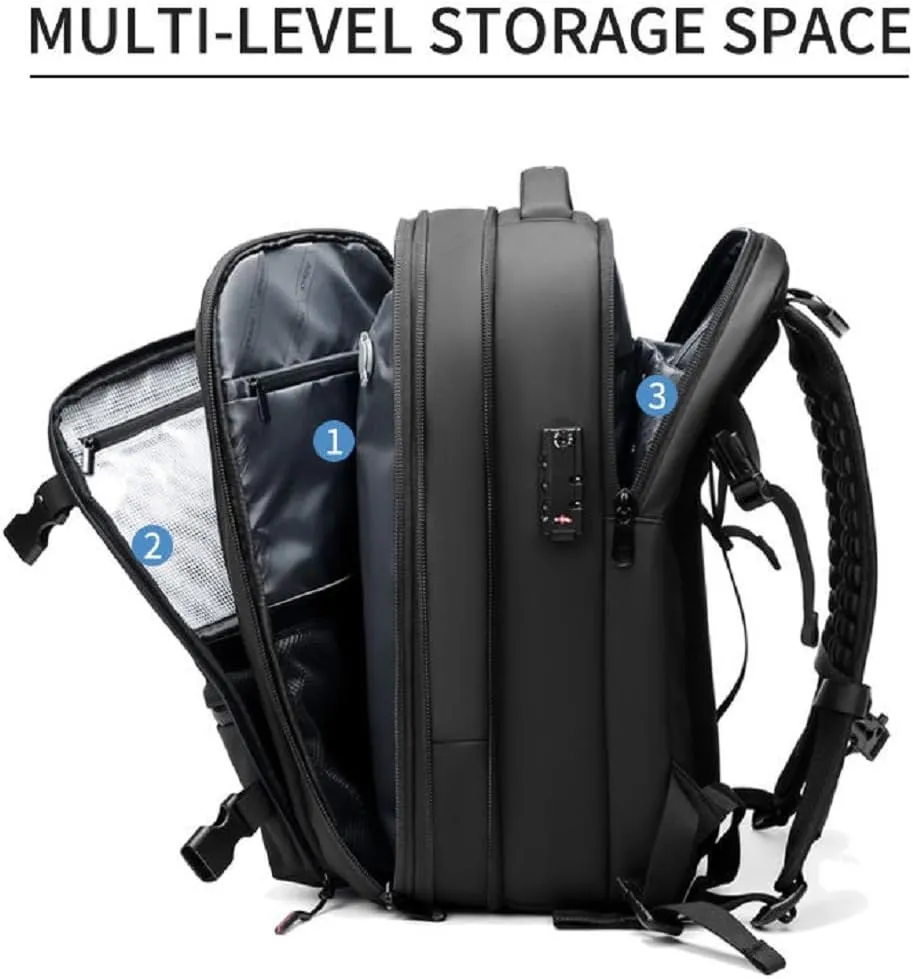 Transactione Backpack, Expandable Multifunctional Large Capacity Backpack, With Password Lock (Black-B)