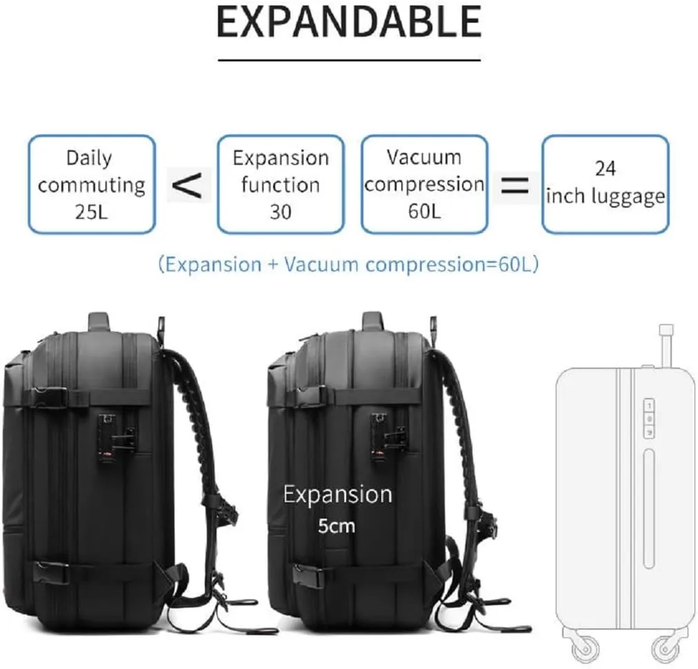 Transactione Backpack, Expandable Multifunctional Large Capacity Backpack, With Password Lock (Black-B)