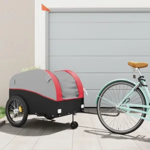 Transport Heavy Loads Easily with Durable Bike Trailer, Iron Construction, Safety Flag Included, Black and Red