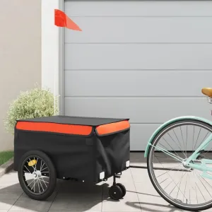 Transport Heavy Loads with Durable Bike Trailer, Sturdy Iron Construction, Black and Orange, 99.2 lb Load Capacity