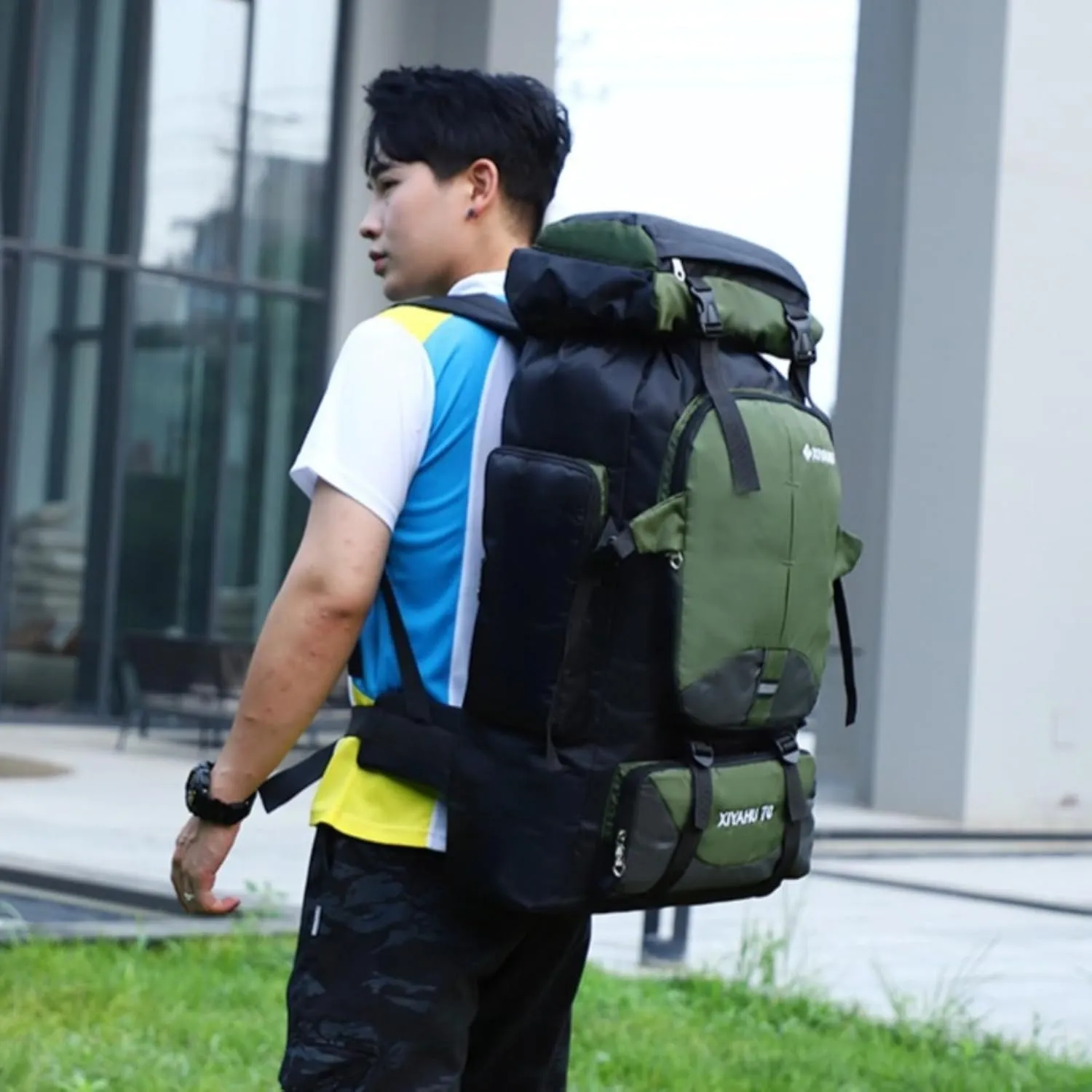 Travel Backpack 70L Rucksack for Men Women Camping Hiking Backpack Nylon Waterproof Backpacks Lightweight Bags (Blue)