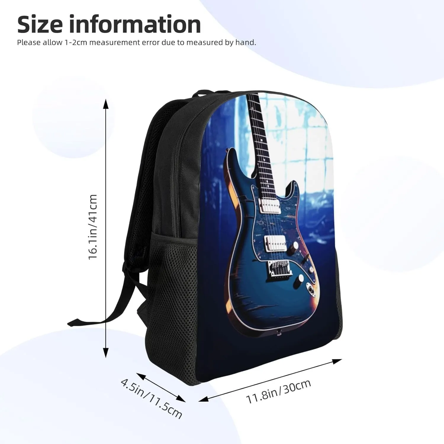 Travel Backpack for Women Men Lightweight 17 inch Laptop Bag Blue Guitar Backpack Casual Daypack