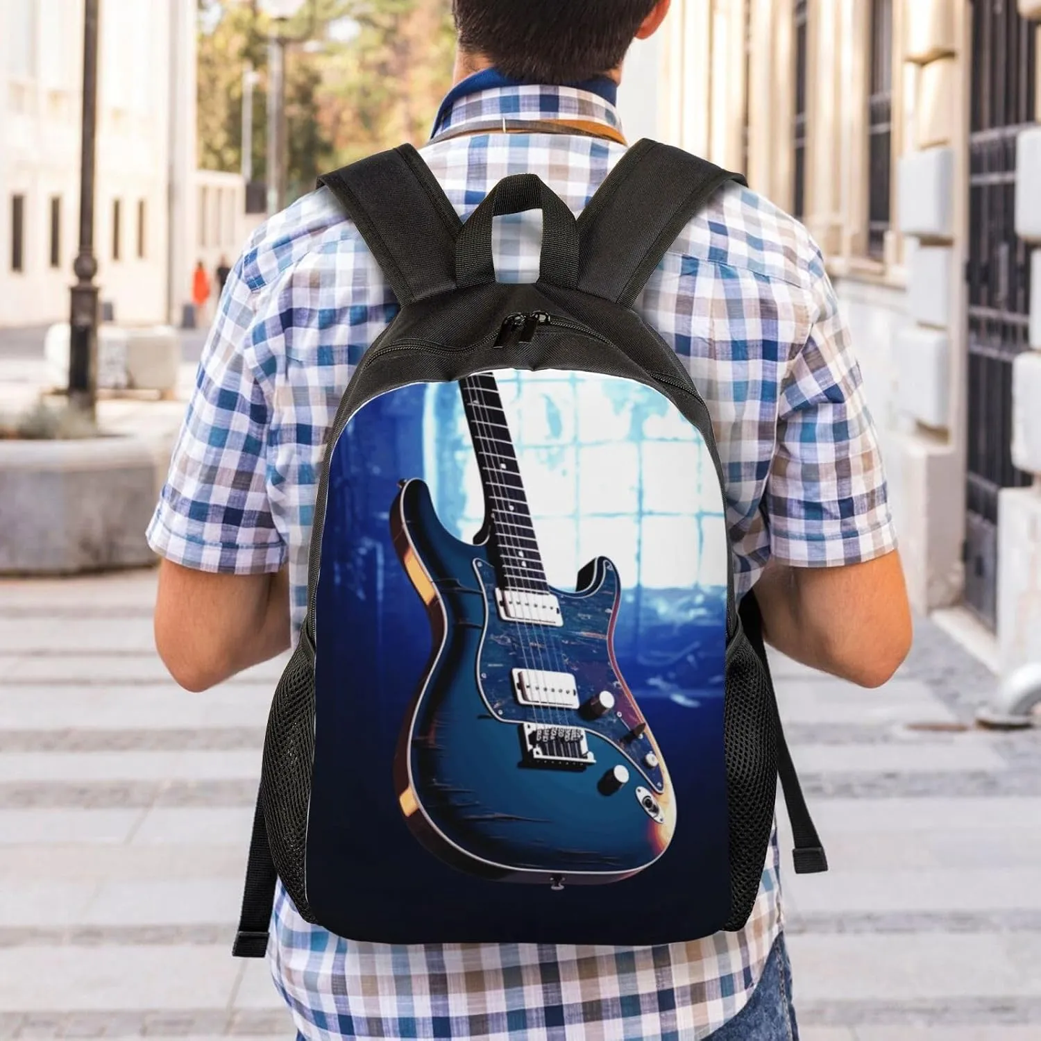 Travel Backpack for Women Men Lightweight 17 inch Laptop Bag Blue Guitar Backpack Casual Daypack