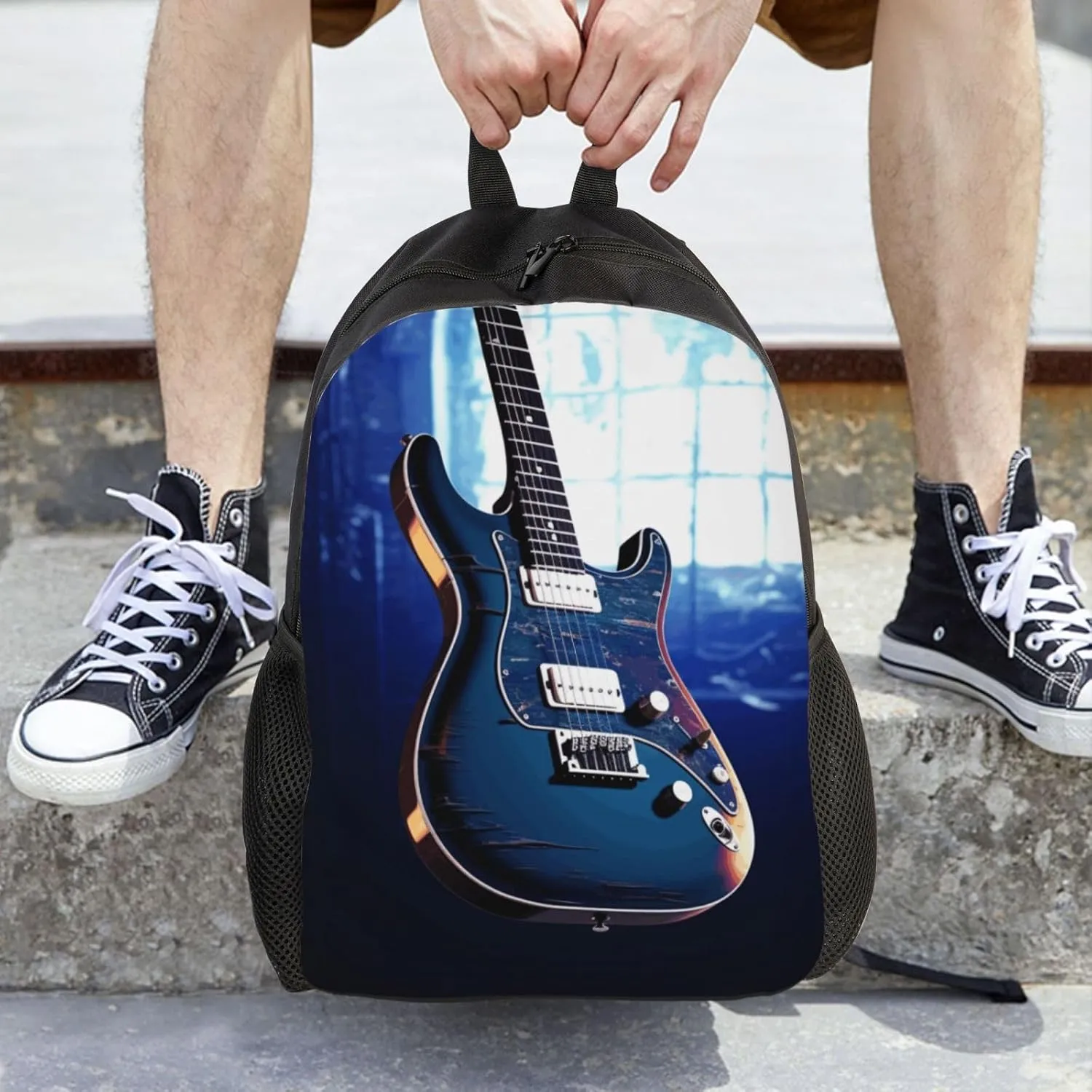 Travel Backpack for Women Men Lightweight 17 inch Laptop Bag Blue Guitar Backpack Casual Daypack