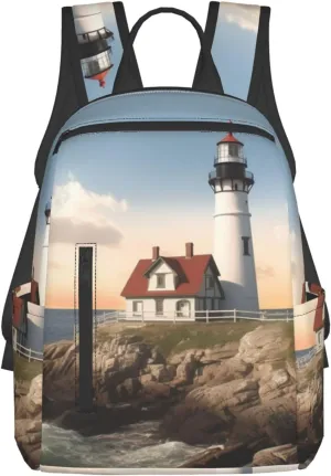 Travel Backpack Lighthouse Backdrop Laptop Backpack Lightweight Computer Bag Gift for Women Men Hiking Daypack