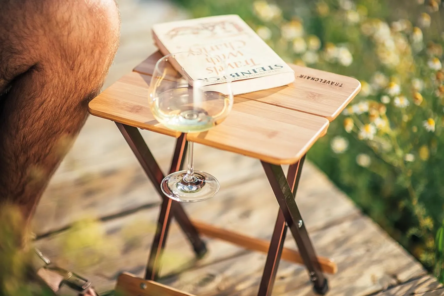 Travel Chair Camp Chair, Kanpai Bamboo Side Canyon Table, Bamboo/Wood
