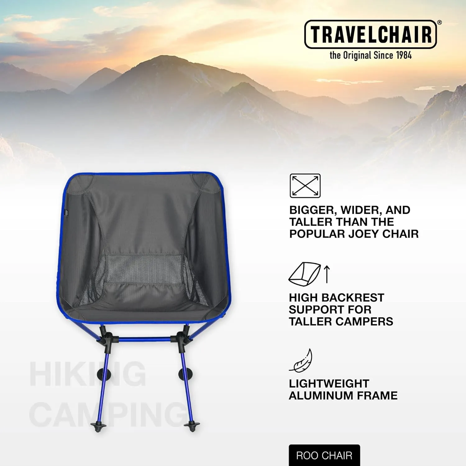 Travel Chair Roo Joey Chair Folding Camping Chair Outdoor for Hiking Backpacking Lawn Beach Sports Lightweight Stable Portable Collapsible Camping Chair Outdoor Furniture, New Blue