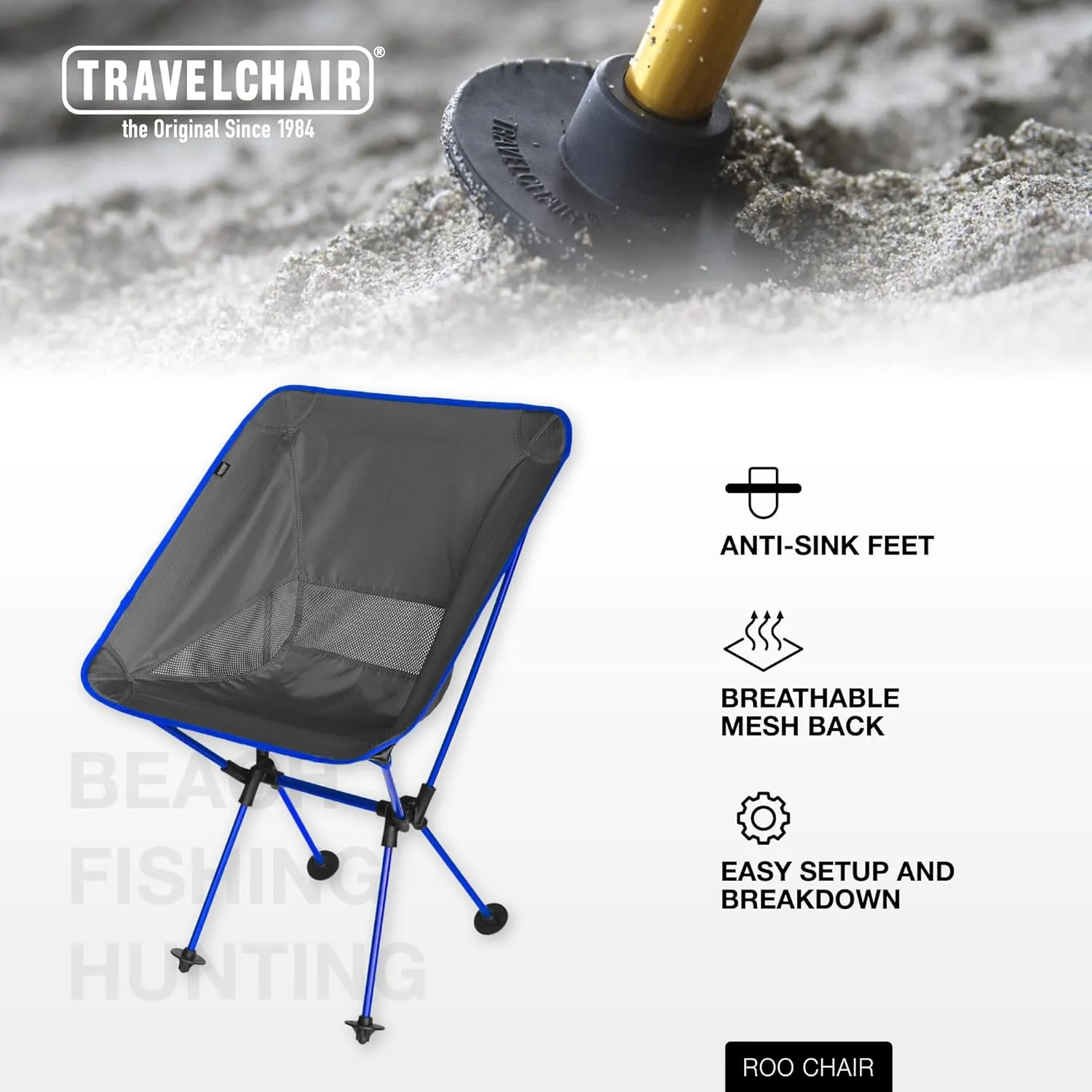 Travel Chair Roo Joey Chair Folding Camping Chair Outdoor for Hiking Backpacking Lawn Beach Sports Lightweight Stable Portable Collapsible Camping Chair Outdoor Furniture, New Blue
