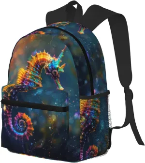 Travel Laptop Backpack for Men Women, Neon Seahorse Underwater Realm Backpack for Teens, Lightweight Carry On Backpack, Casual Travel Backpack