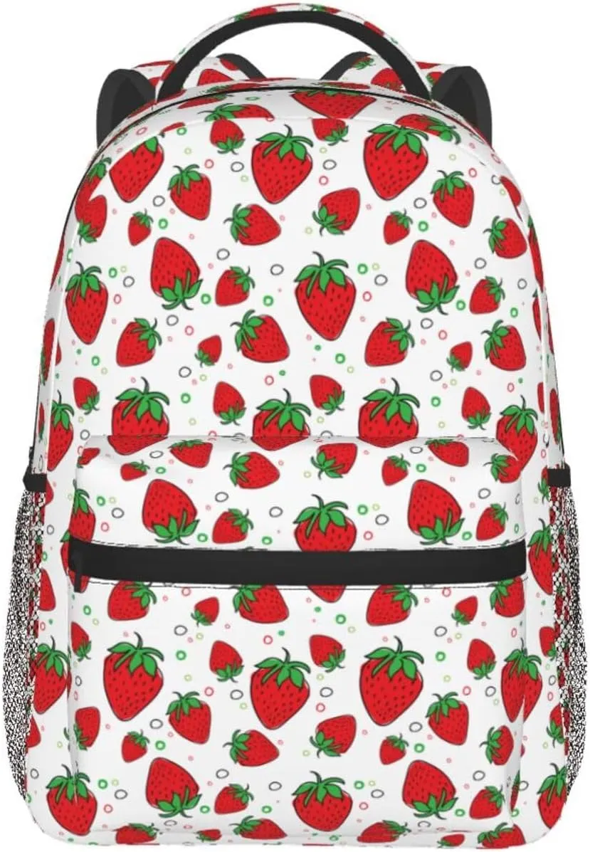 Travel Laptop Backpack Pretty Strawberry Lightweight College Backapck Unisex Multipurpose Casual Daypack for Women Men Adult Hiking Traveling Camping