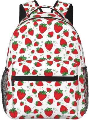 Travel Laptop Backpack Pretty Strawberry Lightweight College Backapck Unisex Multipurpose Casual Daypack for Women Men Adult Hiking Traveling Camping