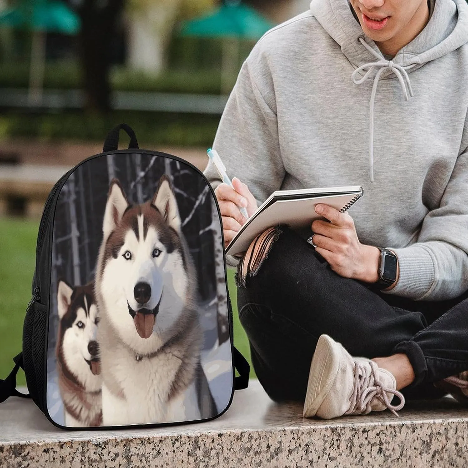 Travel Laptop Backpack Slim Durable Lightweight Back Pack Cute Huskies Small Backpack For Women Men
