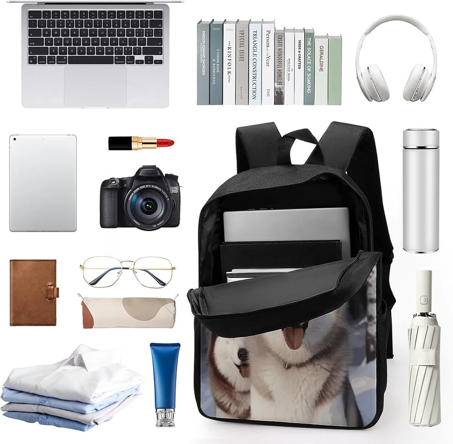 Travel Laptop Backpack Slim Durable Lightweight Back Pack Cute Huskies Small Backpack For Women Men