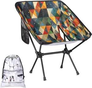 Triangle Geometric Camping Chairs for Adults Ultralight Folding Chairs Outside Portable Camp Backpacking Chair with Side Pocket Storage Bag Compact Beach Chairs for Hiking Fishing