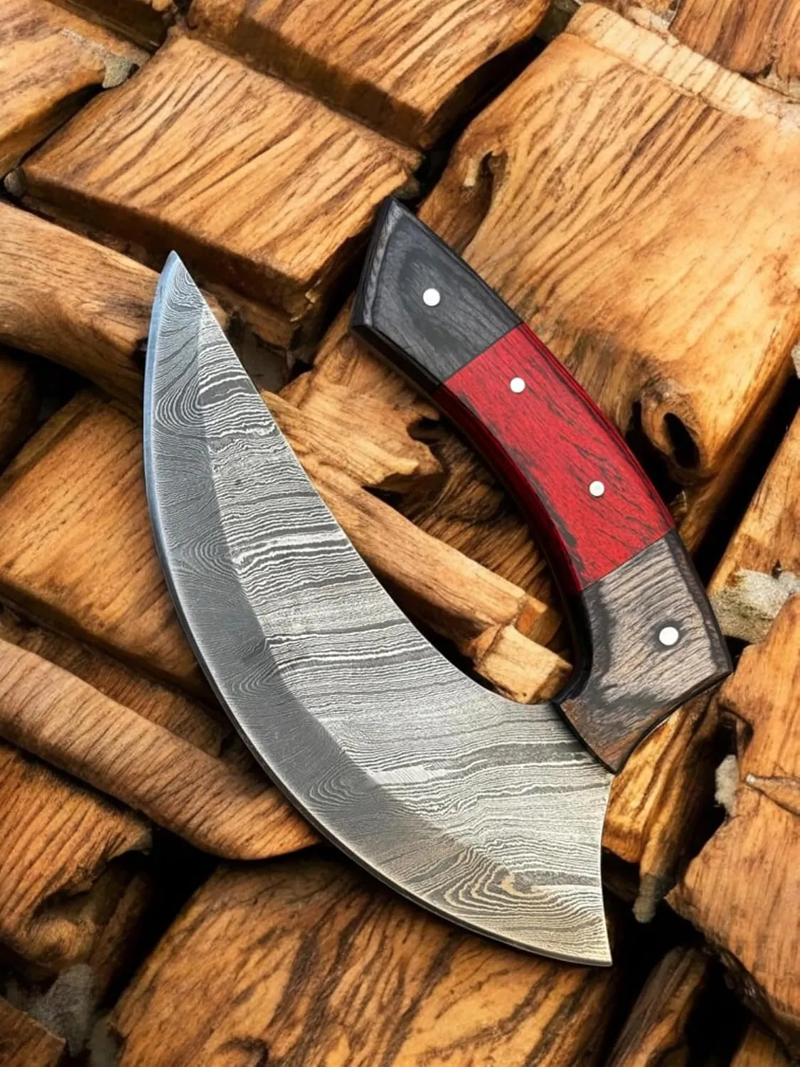 TTC-111 Handmade Demascus Ulu kitchen Knife -Wood Handle (Exotic Wood)