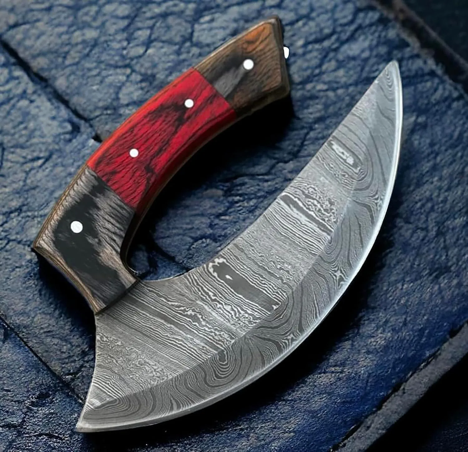 TTC-111 Handmade Demascus Ulu kitchen Knife -Wood Handle (Exotic Wood)