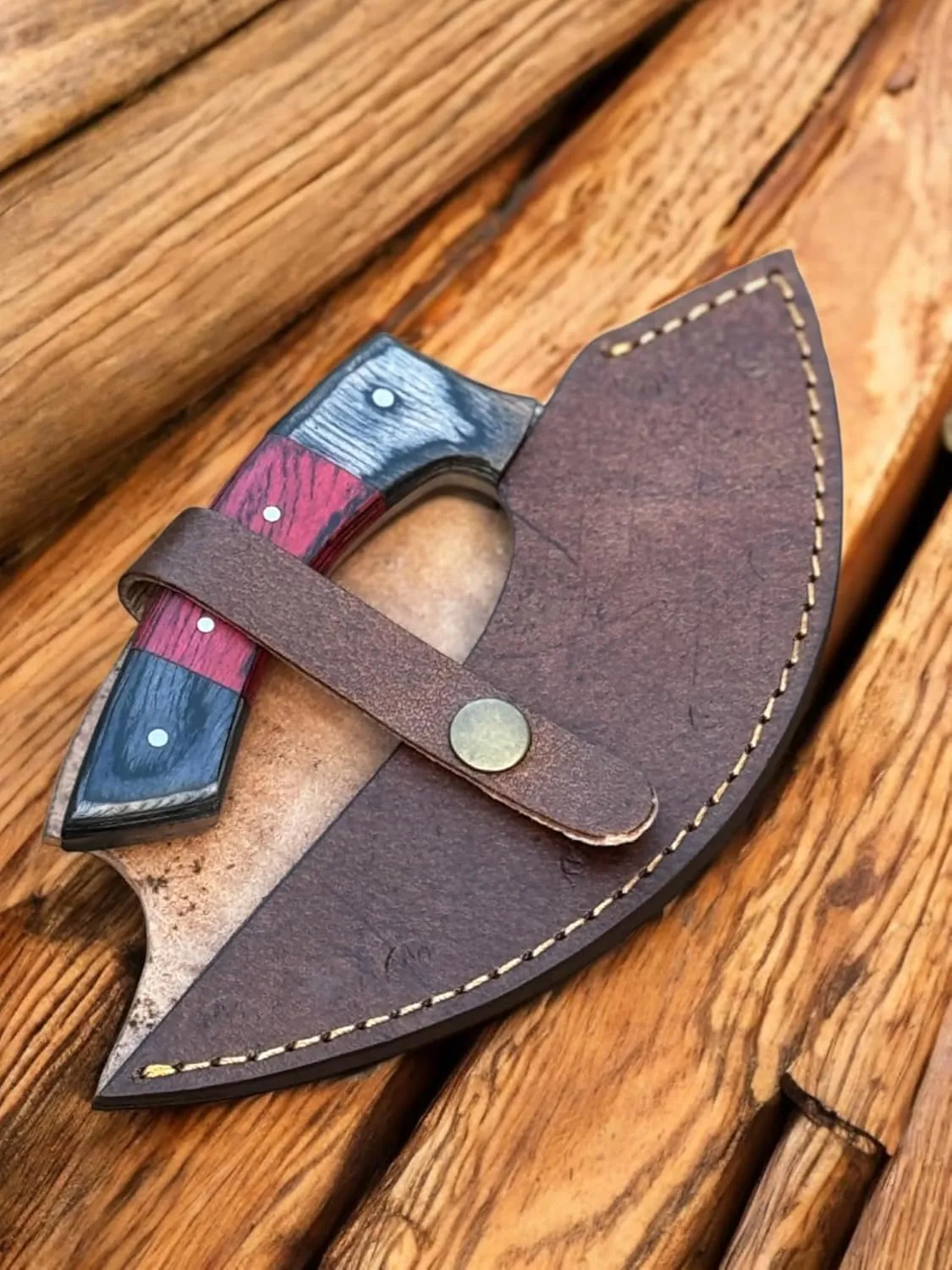 TTC-111 Handmade Demascus Ulu kitchen Knife -Wood Handle (Exotic Wood)