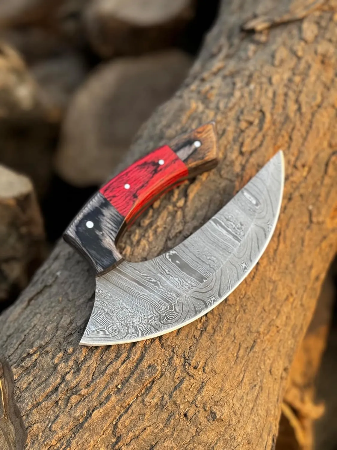 TTC-111 Handmade Demascus Ulu kitchen Knife -Wood Handle (Exotic Wood)