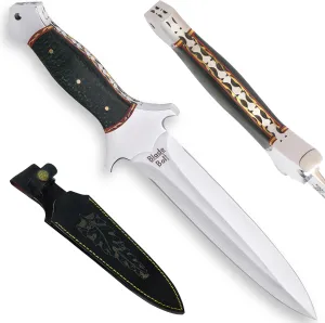 TwinEdge Pro D550X Fixed Blade Dagger Knife with Sheath – 6.9" Full Tang D2 Steel Blade with Rare Green Horn Handle, Survival Hunting Knife for Men, Perfect for Camping, Tactical, Outdoor, and Gift