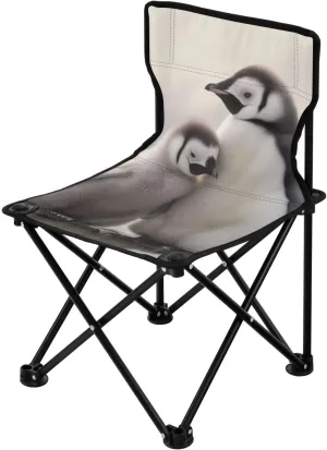 Two Cute Penguins Portable Outdoor Folding Chair Anti-Slip Padded Oxford Cloth Stool Camping Chair Small for Beach Hiking Fishing Gardening Quad Camp Chair