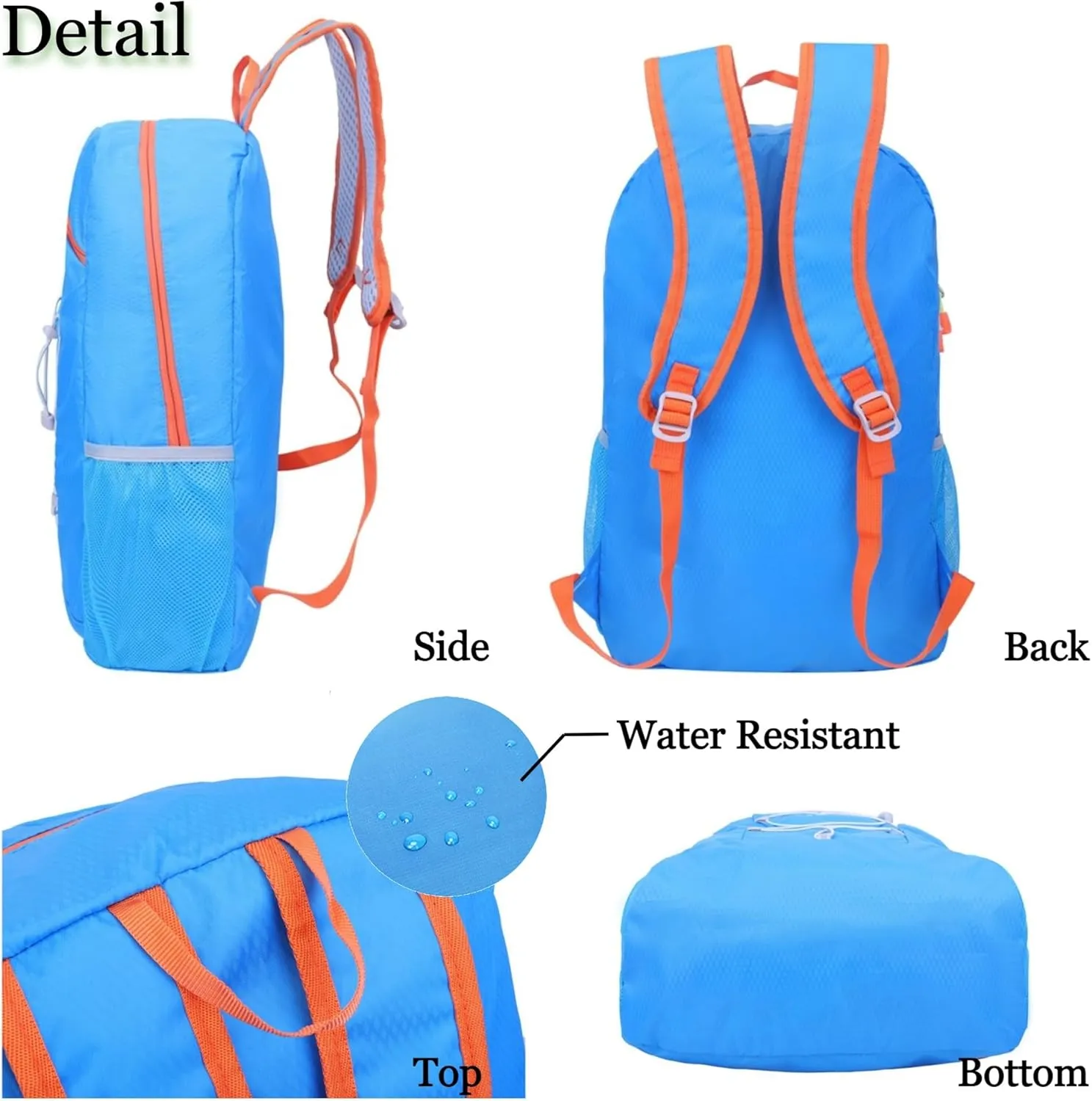 TWO KAT Lightweight Packable Hiking Backpack 20L Bottle Holder, Water Resistant Daypack, Foldable Bags Travel Camping Outdoor (Orange)