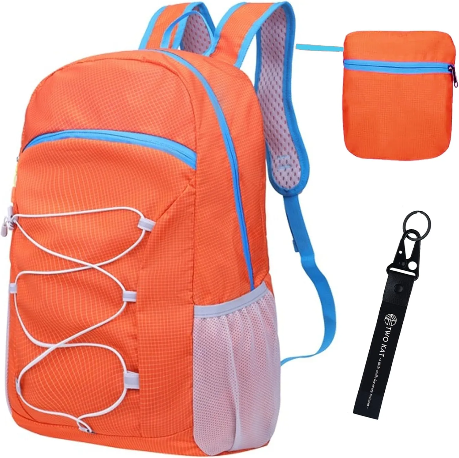 TWO KAT Lightweight Packable Hiking Backpack 20L Bottle Holder, Water Resistant Daypack, Foldable Bags Travel Camping Outdoor (Orange)