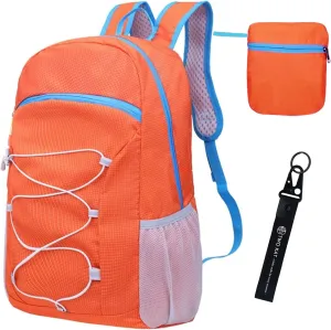 TWO KAT Lightweight Packable Hiking Backpack 20L Bottle Holder, Water Resistant Daypack, Foldable Bags Travel Camping Outdoor (Orange)